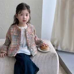 Luxury Designers Baby Kids Cropped Tweed Jacket with Button for Girls High Fashion Streetwear Korean Child Spring Autumn Coat