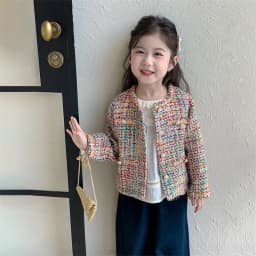 Luxury Designers Baby Kids Cropped Tweed Jacket with Button for Girls High Fashion Streetwear Korean Child Spring Autumn Coat