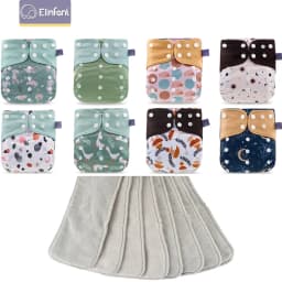 Elinfant New Matching waterproof baby pcoket diapers 8 pcs gray mesh cloth diapers and 8pcs microfiber inserts