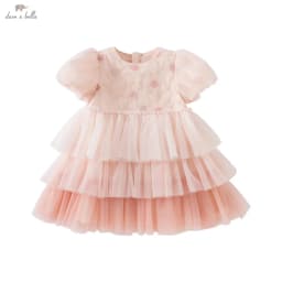 Dave Bella Girls Baby Princess Dress Summer Sweet Cute Bubble Sleeves Elegant Pink Mesh Layered Dress Party Outdoor DB2251649