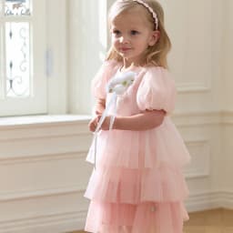 Dave Bella Girls Baby Princess Dress Summer Sweet Cute Bubble Sleeves Elegant Pink Mesh Layered Dress Party Outdoor DB2251649
