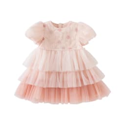 Dave Bella Girls Baby Princess Dress Summer Sweet Cute Bubble Sleeves Elegant Pink Mesh Layered Dress Party Outdoor DB2251649