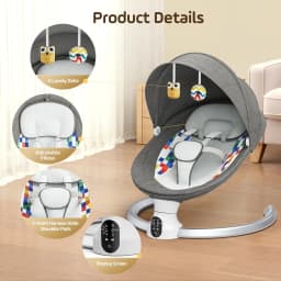 Electric Baby Swing Gray, Baby Lounge Chair with Remote Control and Wireless Control Style Application, Up to 9kg