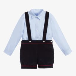 Boys Spanish Clothes Set Baby Long Sleeve Shirts Navy Shorts Infant Birthday Holiday Outfits Children Boutique Spain Clothing