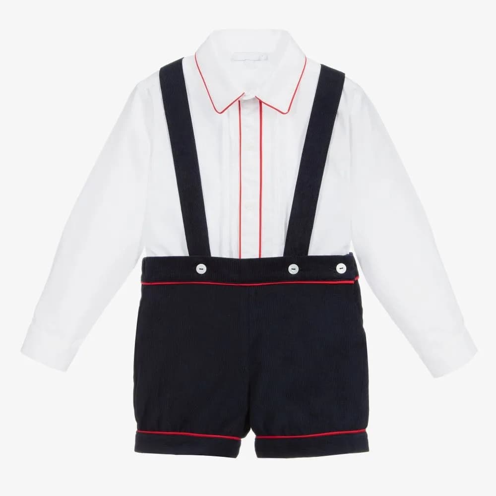 Boys Spanish Clothes Set Baby Long Sleeve Shirts Navy Shorts Infant Birthday Holiday Outfits Children Boutique Spain Clothing