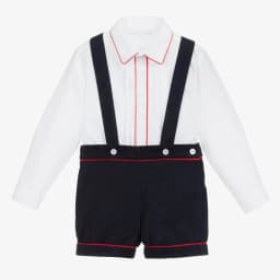 Boys Spanish Clothes Set Baby Long Sleeve Shirts Navy Shorts Infant Birthday Holiday Outfits Children Boutique Spain Clothing