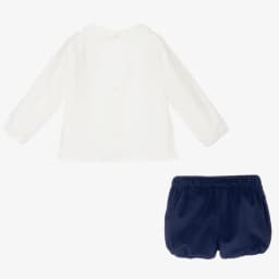 Baby Boys Ivory & Blue Velvet Shorts Set Infant Birthday Suit Kids Spanish Cotton Outfits Toddler Wedding Party Wear