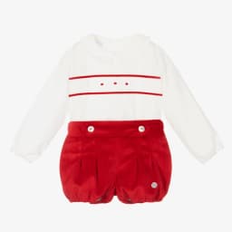 Baby Boys Ivory & Blue Velvet Shorts Set Infant Birthday Suit Kids Spanish Cotton Outfits Toddler Wedding Party Wear