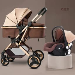 Newborn 3-in-1 Stroller with High View, Two-way Sitting and Lying Function, Baby Stroller with Carrycot and Car Safety Seat