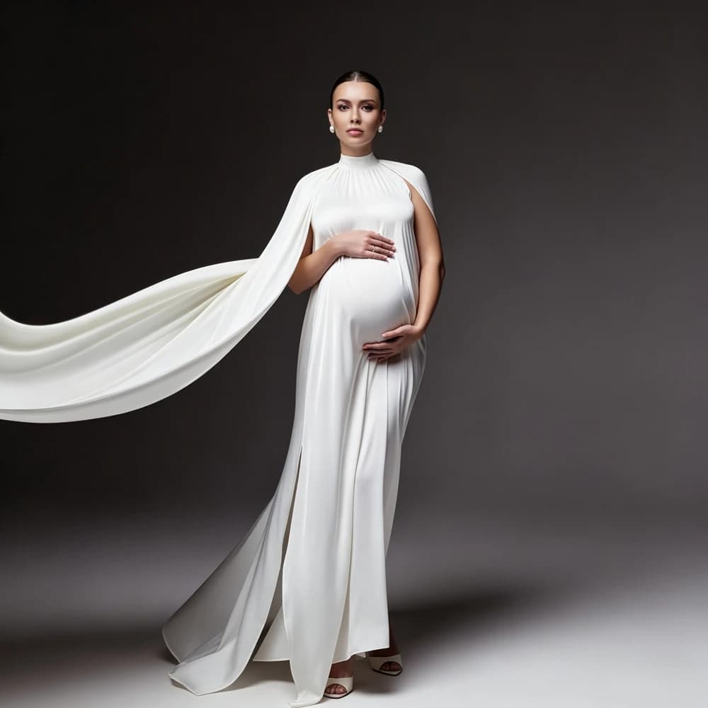 Elegant High Neck Maternity Photography Props Dress Cape Sleeve Pregnancy Gown Photo Shoot Sexy Baby Shower Women Maxi Gowns
