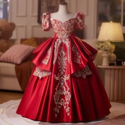 Party Dress Red Children Girls Pageant Host Birthday Wedding Flower Girl Piano Recital Performance Gown Toddler Formal Dresses