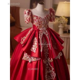 Party Dress Red Children Girls Pageant Host Birthday Wedding Flower Girl Piano Recital Performance Gown Toddler Formal Dresses