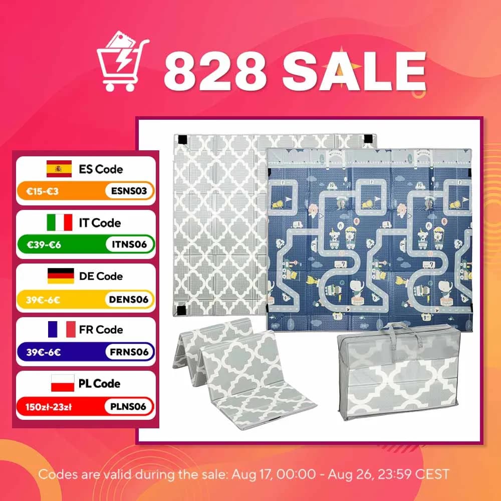 Aiyaplay Reversible Foldable Padded Baby Rug 202X180.5X1 cm Foldable Sides Waterproof Multicolor