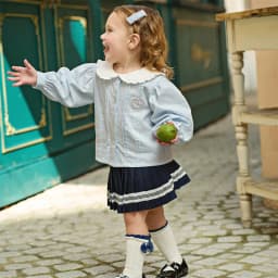 Dave Bella Children Half Skirt Set Autumn Spring Girls Lace Collar Top Pleated Skirt Two Piece Set Kids Casual Clothes DB1260886