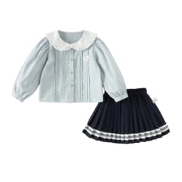 Dave Bella Children Half Skirt Set Autumn Spring Girls Lace Collar Top Pleated Skirt Two Piece Set Kids Casual Clothes DB1260886