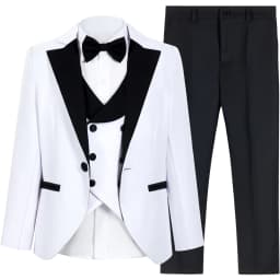 DTLumika Brand Suit Set for Boys 3-14 Yrs, Classic Black Collar Suit Jacket Vest Pants Bowtie Set, Communion Party Suits Toddler