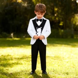 DTLumika Brand Suit Set for Boys 3-14 Yrs, Classic Black Collar Suit Jacket Vest Pants Bowtie Set, Communion Party Suits Toddler