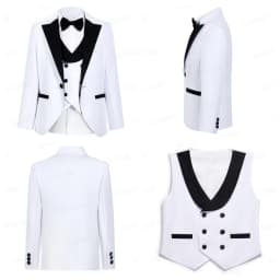 DTLumika Brand Suit Set for Boys 3-14 Yrs, Classic Black Collar Suit Jacket Vest Pants Bowtie Set, Communion Party Suits Toddler