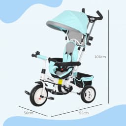 Homcom Evolutionary Tricycle for Children +12 Months with Folding Awning, Telescopic Push Handle and Safety Belt Blue