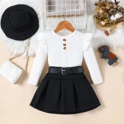 2025 Autumn And Winter Outfits Kids Girls' 3 Pcs Set Dress + Belt + Hat New Clothes For Baby Girls Toddler Clothing For 2-8Year