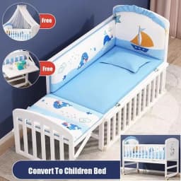 Solid Wood 3-in-1 Baby Bed - Movable, Convertible Crib with Attached Newborn Nest