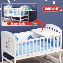 Solid Wood 3-in-1 Baby Bed - Movable, Convertible Crib with Attached Newborn Nest