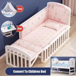 Solid Wood 3-in-1 Baby Bed - Movable, Convertible Crib with Attached Newborn Nest