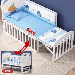 Solid Wood 3-in-1 Baby Bed - Movable, Convertible Crib with Attached Newborn Nest