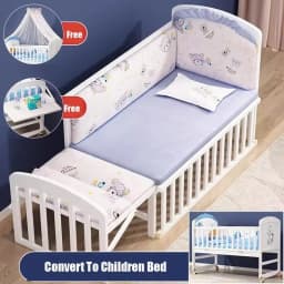 Solid Wood 3-in-1 Baby Bed - Movable, Convertible Crib with Attached Newborn Nest