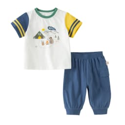 Dave Bella Boys Summer Suit Children Printed Short Sleeve T-shirt Shorts Two-Piece Set Casual Tops Pants Clothing Set DB2260680