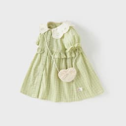 Dave Bella Girls Baby Princess Dress Summer Charm Sweet Elegant Children's Green Plaid Thin Dress Gentle Wallet Party DB2252325