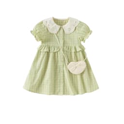 Dave Bella Girls Baby Princess Dress Summer Charm Sweet Elegant Children's Green Plaid Thin Dress Gentle Wallet Party DB2252325