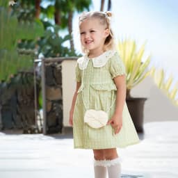 Dave Bella Girls Baby Princess Dress Summer Charm Sweet Elegant Children's Green Plaid Thin Dress Gentle Wallet Party DB2252325