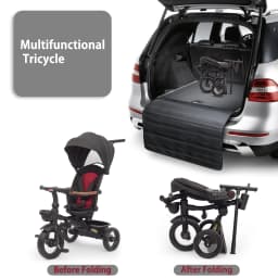 Baby Tricycle, 7-in-1 Folding Tricycle for Children from 6 Months to 5 Years, Brake Pedal, Extended Hood, Removable Railing