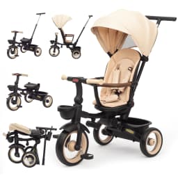 Baby Tricycle, 7-in-1 Folding Tricycle for Children from 6 Months to 5 Years, Brake Pedal, Extended Hood, Removable Railing
