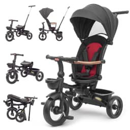 Baby Tricycle, 7-in-1 Folding Tricycle for Children from 6 Months to 5 Years, Brake Pedal, Extended Hood, Removable Railing