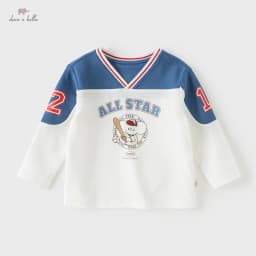 Dave Bella Children Cotton Pullover Spring Autumn Boys Clothes Kids Cartoon Print V-neck T-shirt Baby Long Sleeve Tops DB1260789