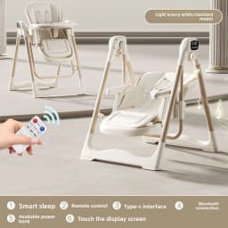 Smart Baby High Chair with Bluetooth, Electric Rocker & Recliner, 6-in-1 Foldable Multi-use Feeding Chair for Newborn to Toddler