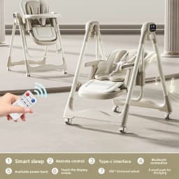 Smart Baby High Chair with Bluetooth, Electric Rocker & Recliner, 6-in-1 Foldable Multi-use Feeding Chair for Newborn to Toddler