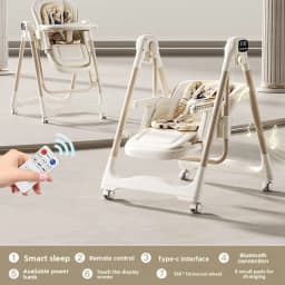 Smart Baby High Chair with Bluetooth, Electric Rocker & Recliner, 6-in-1 Foldable Multi-use Feeding Chair for Newborn to Toddler