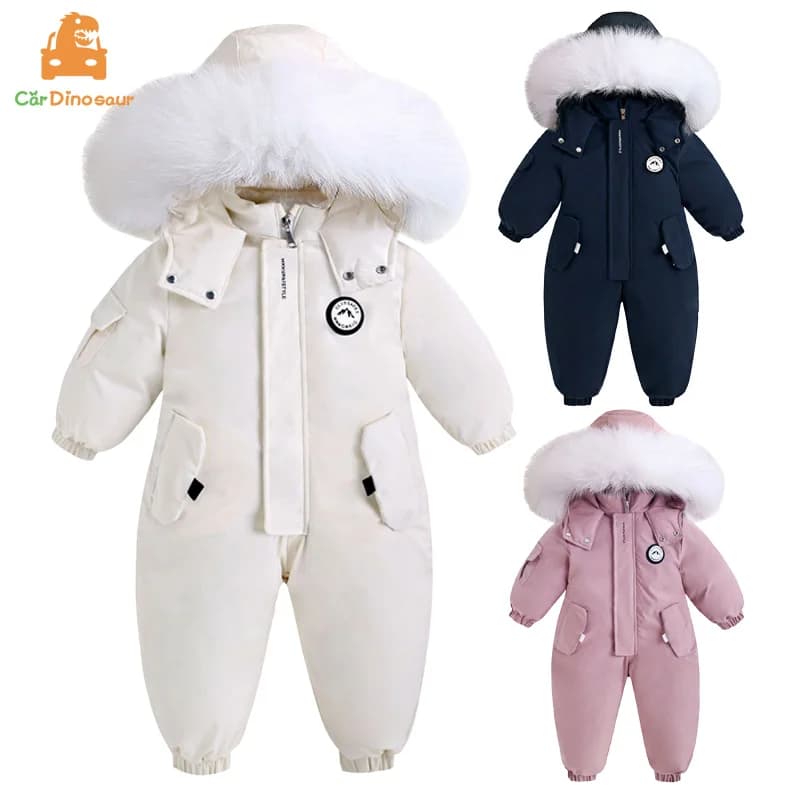 2025 Winter Warm 2 3 4 Years Kids Padded Coat Thicken Fur Hooded Snowsuits Infant Slimwaist Jumpsuit Parka Baby Girl Boys Romper