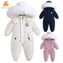 2025 Winter Warm 2 3 4 Years Kids Padded Coat Thicken Fur Hooded Snowsuits Infant Slimwaist Jumpsuit Parka Baby Girl Boys Romper