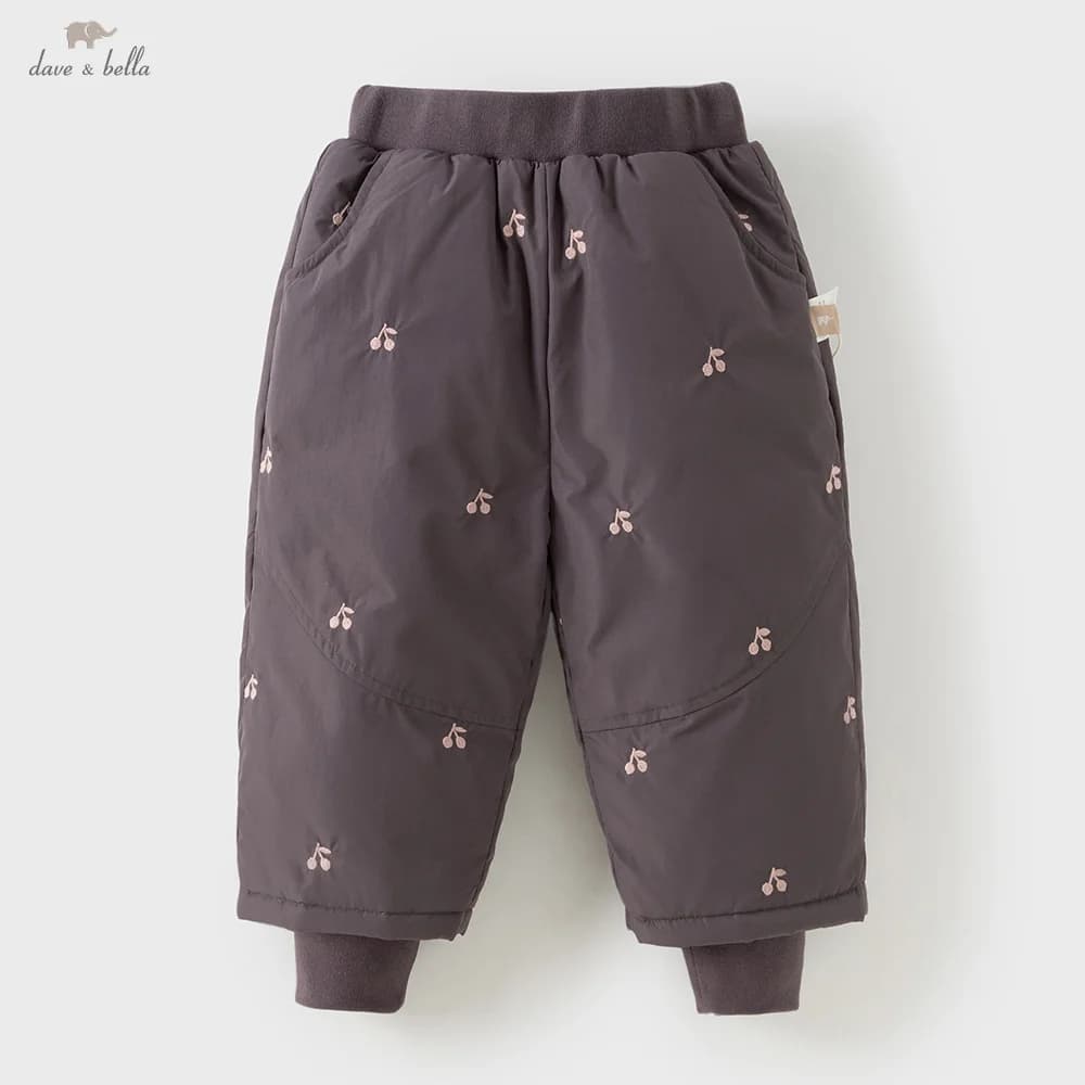 Dave Bella Girls Down Pants Autumn Winter Baby Elastic Waist Plush Trousers Waterproof Outerwear Children Casual Pants DB4254008