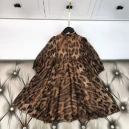 New Children's Spring and Autumn Long-sleeved Chiffon Dress Girls Bow Leopard Print Swing Dress Princess Wedding Quality Dress