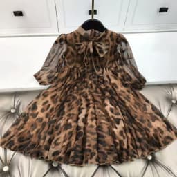 New Children's Spring and Autumn Long-sleeved Chiffon Dress Girls Bow Leopard Print Swing Dress Princess Wedding Quality Dress