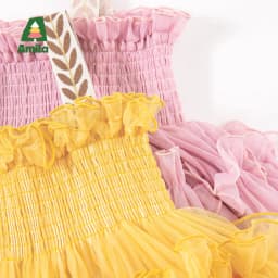 Amila 2026 Summer New Girls' Dress With Soft Mesh Gentle Temperament Sweet And Cute Fluffy Camisole Vest Skirt