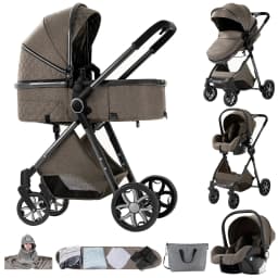 Luxury Stroller 3-in-1 with Car Seat Newborn Five-Point safe Harness Four-wheel Pram Shock-Absorbing Foldable Baby Travel for Air Travel and Long trip Pushchair with Explosion-Proof EVA wheel with Basket New Model Carriage