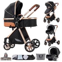 Luxury Stroller 3-in-1 with Car Seat Newborn Five-Point safe Harness Four-wheel Pram Shock-Absorbing Foldable Baby Travel for Air Travel and Long trip Pushchair with Explosion-Proof EVA wheel with Basket New Model Carriage