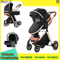 Luxury Stroller 3-in-1 with Car Seat Newborn Five-Point safe Harness Four-wheel Pram Shock-Absorbing Foldable Baby Travel for Air Travel and Long trip Pushchair with Explosion-Proof EVA wheel with Basket New Model Carriage