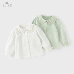 Dave Bella Girls Long Sleeved Spring Shirt Autumn Cotton Children Lapel Blouse Baby Breathable Top Sweet Party Fashion DB1260484